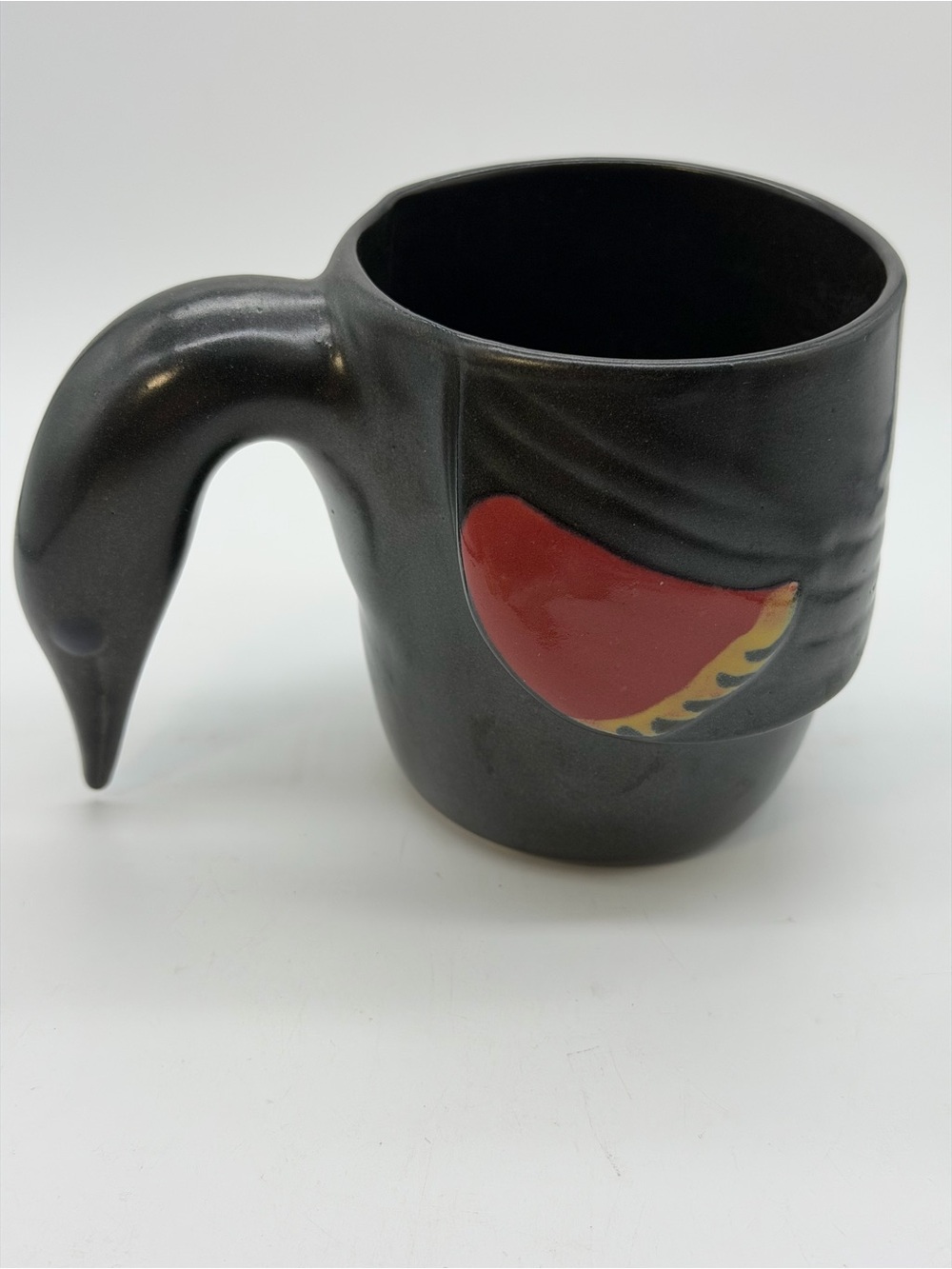 Stephen Schiffer Studio Signed Pottery Art Red Wing Blackbird Mug